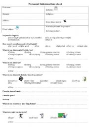 Personnal Information sheet