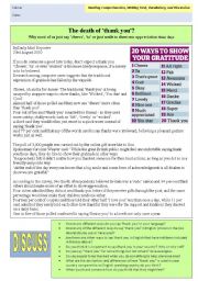 English Worksheet: Authentic Newspaper Article - The Death of Thank You?