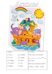 English Worksheet: Animals, numbers, colours