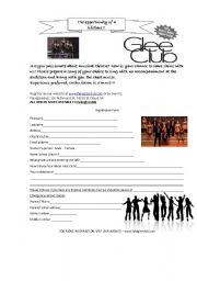 English Worksheet: Fake glee club registration form