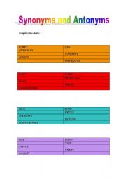 English worksheet: synonyms and antonyms