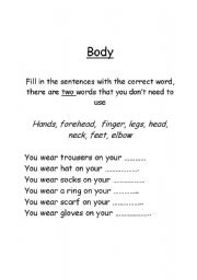 English worksheet: body