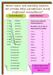 English Worksheet: How can we easily learn to write the cardinal and ordinal numbers