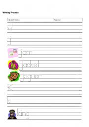 English worksheet: J to L letter and vocab writing practice
