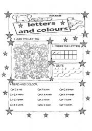 English Worksheet: LETTERS AND COLOURS FOR LITTLE KIDS!!!