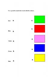 English worksheet: Colours worksheet Green, Red, Pink, Blue, Yellow. Match the words with the colours.