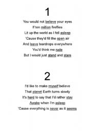 English Worksheet: Fireflies Lyrics Relay