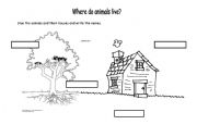 English worksheet: Where do animals live?