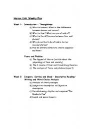 English Worksheet: Horror Unit Overview for Intermediate Students