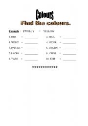 English worksheet: COLOURS