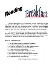 English Worksheet: Reading : Breafast