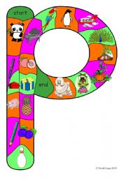 New Alphabet Tracks: letter p in full color, black and white and blank.