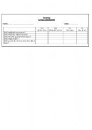 English worksheet: Reading Rubric