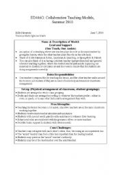 English worksheet: collaboration teaching models