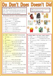 English Worksheet: Auxiliary Verb - Do - Dont - Does - Doesnt - Did