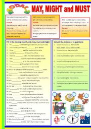 English Worksheet: Modals - May - Might and Must (B/W - Keys)