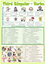 English Worksheet: Third Singular - Verbs -B/W