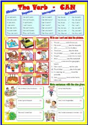 Auxiliary Verb - Can / Cant  (B/W & Keys)