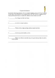 English worksheet: Complete Sentences