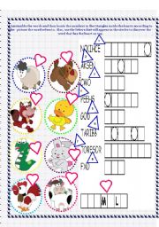 English Worksheet: Cute Animal Unscramble and Matching Worksheet