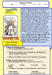 English Worksheet: personality traits