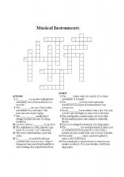 English Worksheet: Musical Instruments Crossword