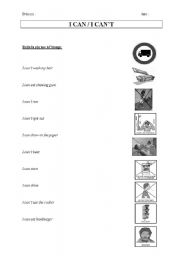 English worksheet: can/ cant