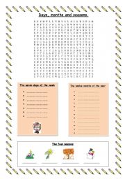 English Worksheet: Days, months and seasons wordsearch