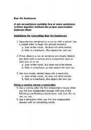 English Worksheet: Run On Sentences