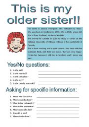 English Worksheet: This is my older sister