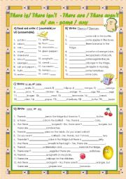 English Worksheet: There is/ isn�t - There are /aren�t - a / an - some / any (3 / 3)