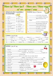 English Worksheet: There is/ isnt - There are /arent - a / an - some / any (3 / 3)