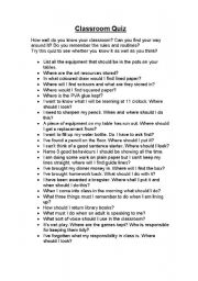 English Worksheet: Classroom Quiz