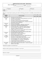 English Worksheet: Speech Evaluation Form