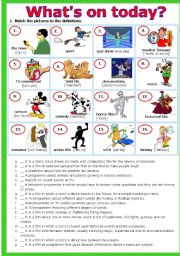 English Worksheet: TV PROGRAMMES Whats on today? # 2 matching exercises # plus KEY # fully editable