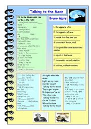 English Worksheet: TALKING TO THE MOON - Bruno Mars - song