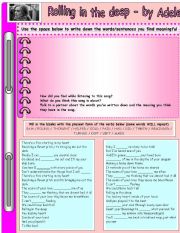English Worksheet: Rolling in the deep - song by Adele - past tense
