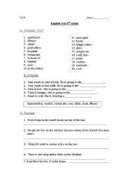 English worksheet: test 8th grade