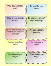 English Worksheet: (Speaking Cards) Getting to know you