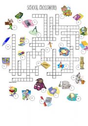 English Worksheet: School crossword +KEY