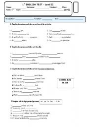 English Worksheet: TEST 6TH GRADE