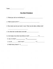 English Worksheet: Pay Stub Worksheet