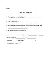 English worksheet: Pay Stub Worksheet