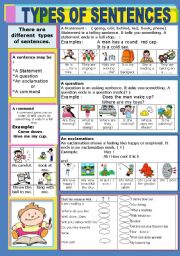 English Worksheet: TYPES OF SENTENCES