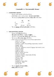 English Worksheet: Countable and uncountable nouns