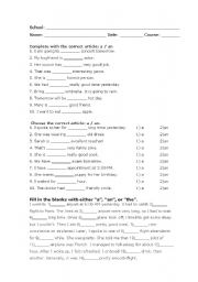 English Worksheet: A - An 