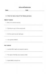 English worksheet: Active and passive voice exercises
