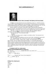 English Worksheet: text about Mozarts life and study of personal pronouns