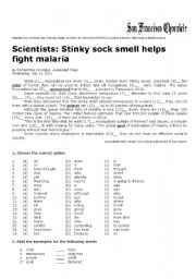 English Worksheet: Stinky Sock Smell Helps Fight Malaria 