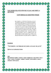 English worksheet: adjective phrases - recycling
